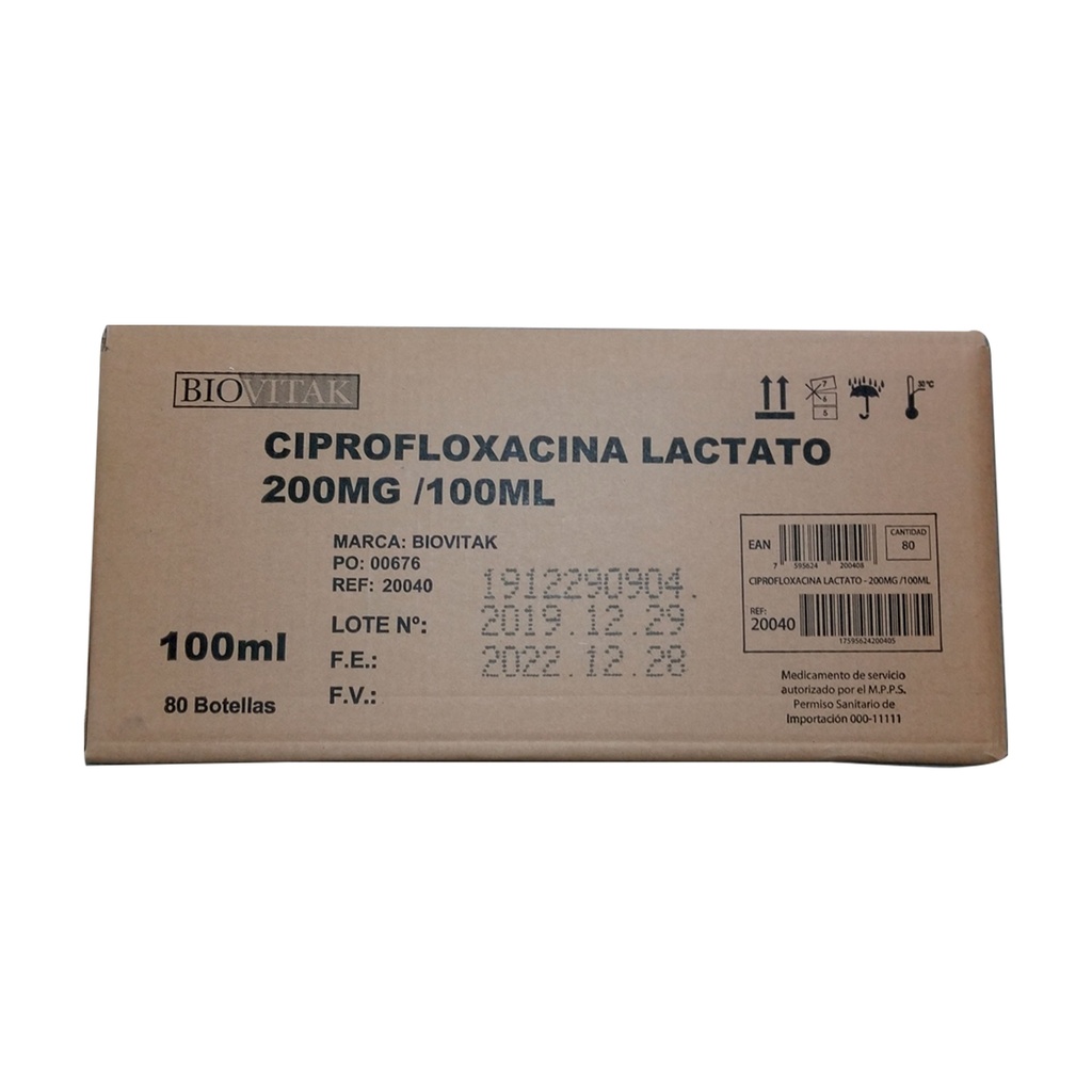 Ciprofloxacina Lactato - Biovitak - 200 MG /100 ML