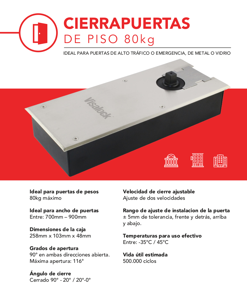 Brazo Gato Hidraulico Cierra Puerta de Piso Visalock (80kg)