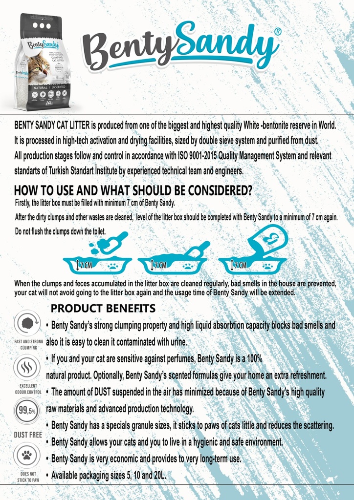 Arena para Gatos Bentysandy Carbón Activado Ultra absorbente y Ultra aglomerante 100% Bentonita 10L/ 8,7Kg 4Unds