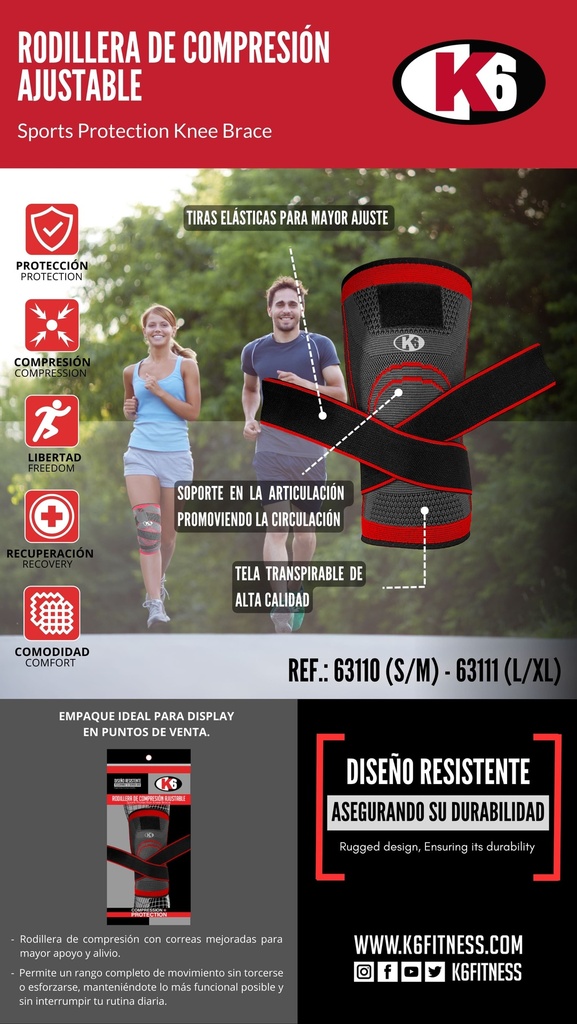 Rodillera Compresion Ajustable K6