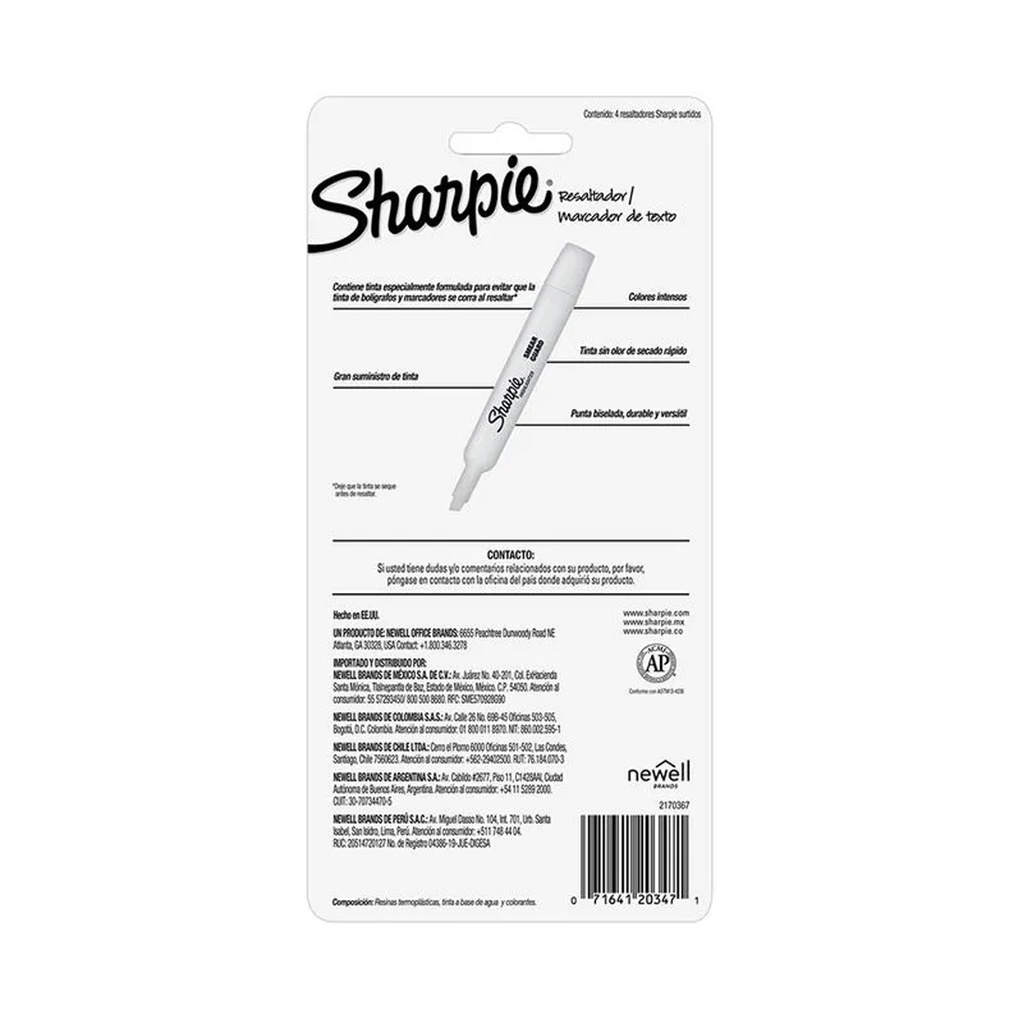 Resaltadores de Texto Sharpie Bx4 Colores Pastel 