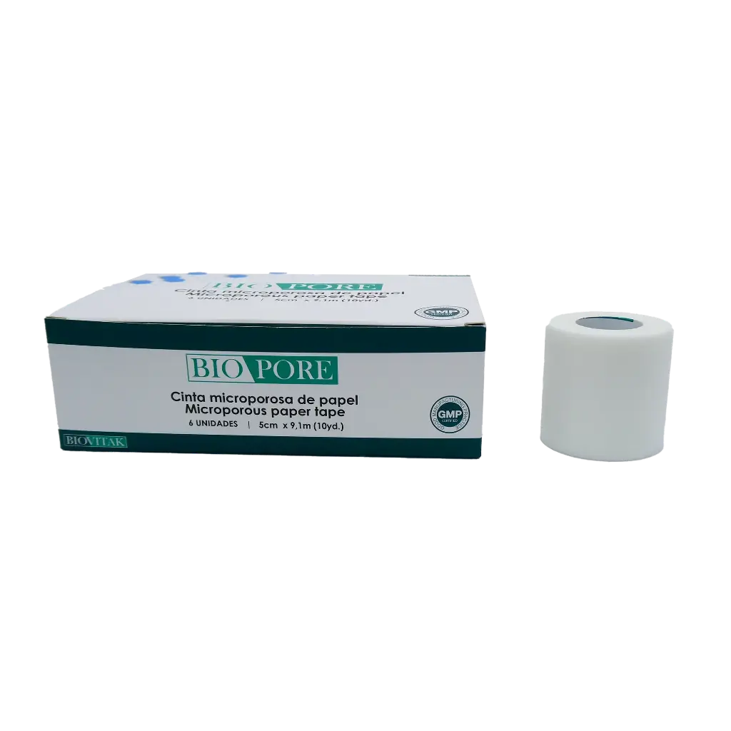 Cinta Microporosa de papel 5cm x 9,1m (10yd.) Caja x 6 rollos Biopore