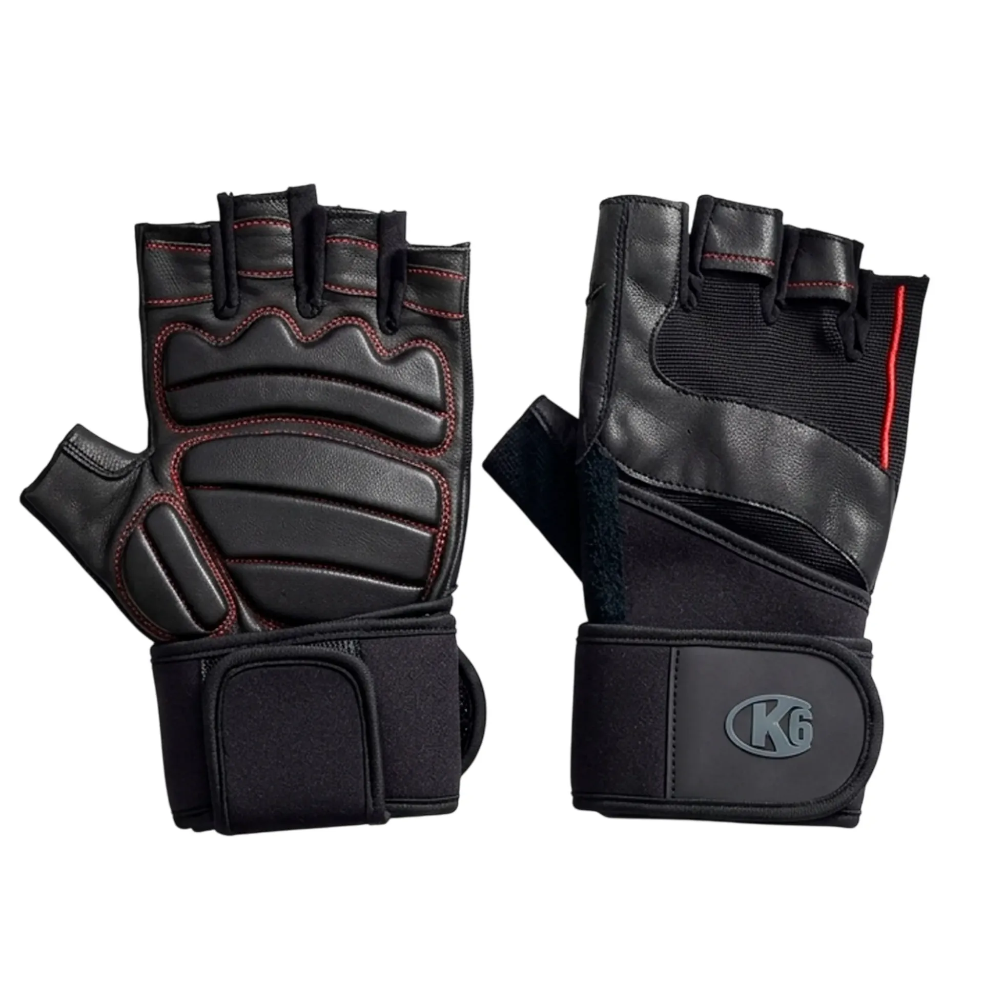 [65070] Guantes Doble Muñequera K6 Ice Border III (Negro y Rojo, L)