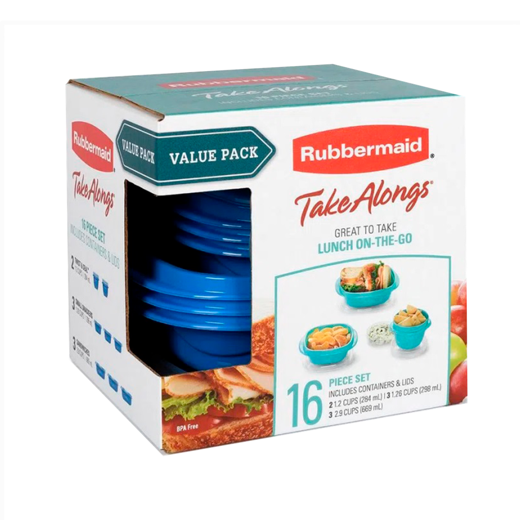 [2117361] Set de Envases 16 Piezas Varios Tamaños Takealongs Rubbermaid (AZUL)