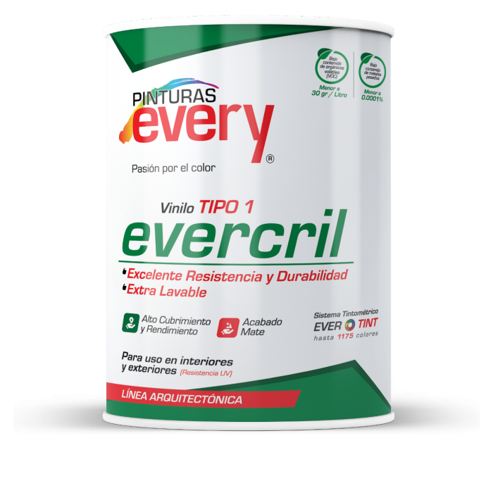[C-100-1/5] Pintura Vinilo Every Evercril Tipo 1 Certificado 5 Galones