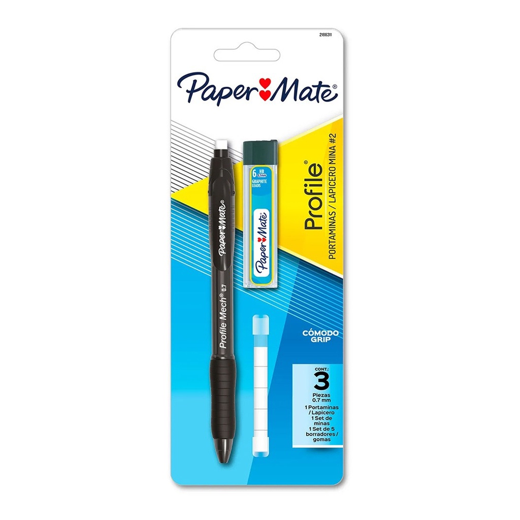 Set de Portaminas Minas y Borrador Paper Mate Profile 0.7mm Negro 