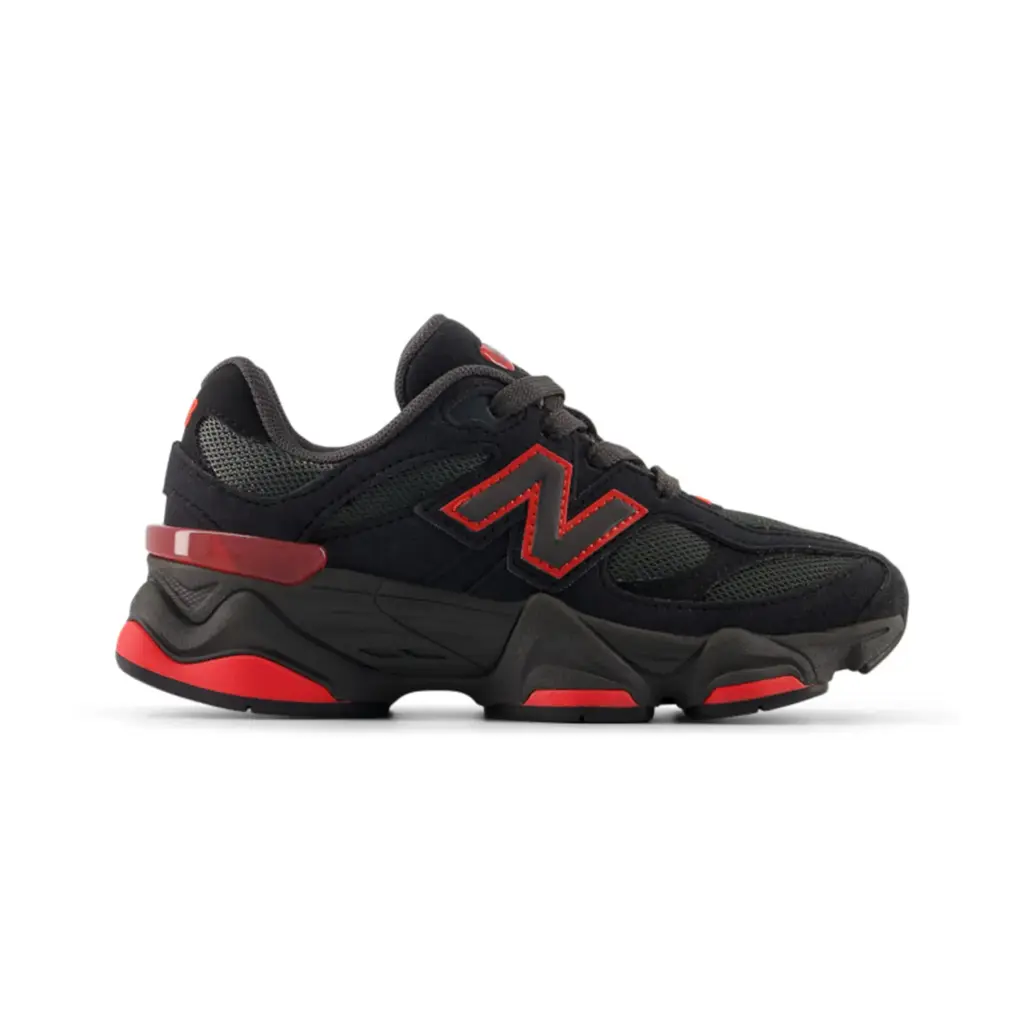 [PC9060JR-M-10.5] Zapato Lifestyle Infantil New Balance 9060 Lace (Negro y Rojo, 10.5)