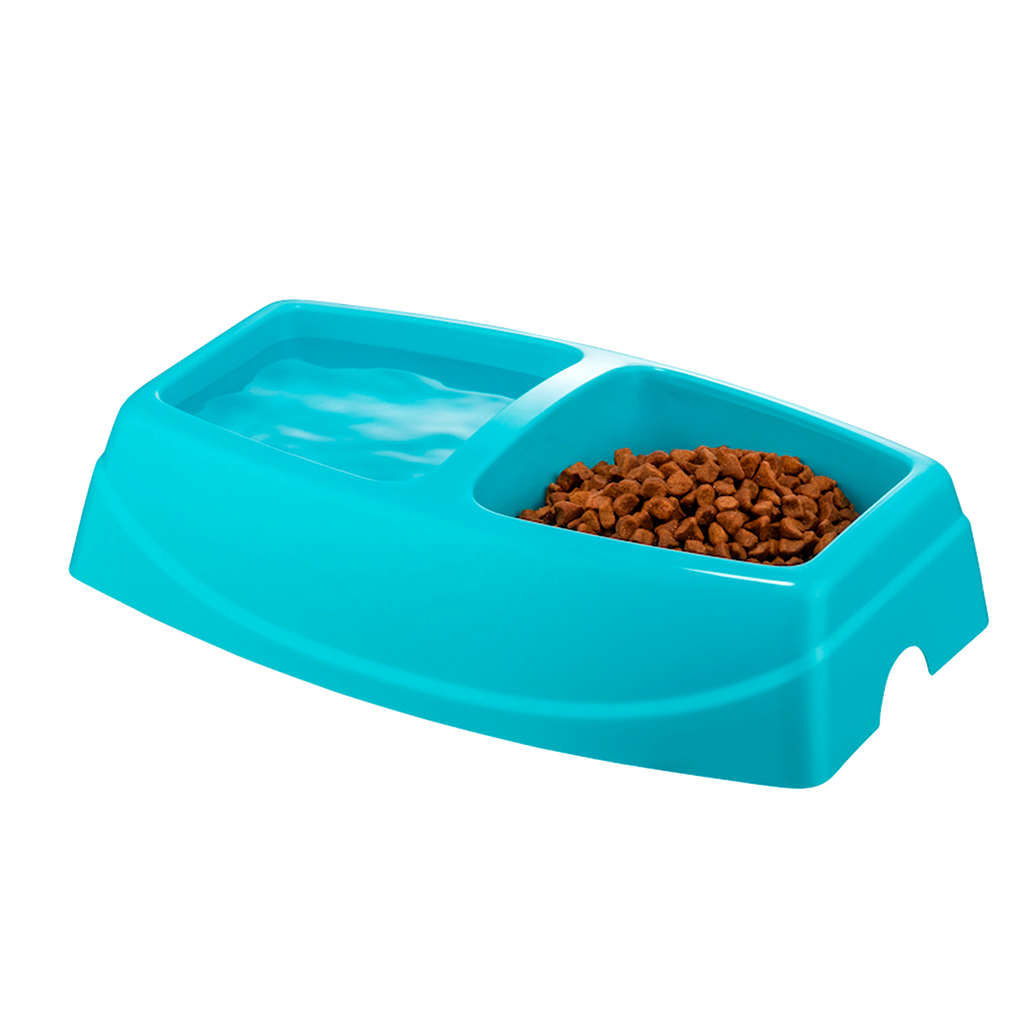 [5083-A] Plato Doble de Comida para Mascotas Brezza Pet Pequeño (AZUL)