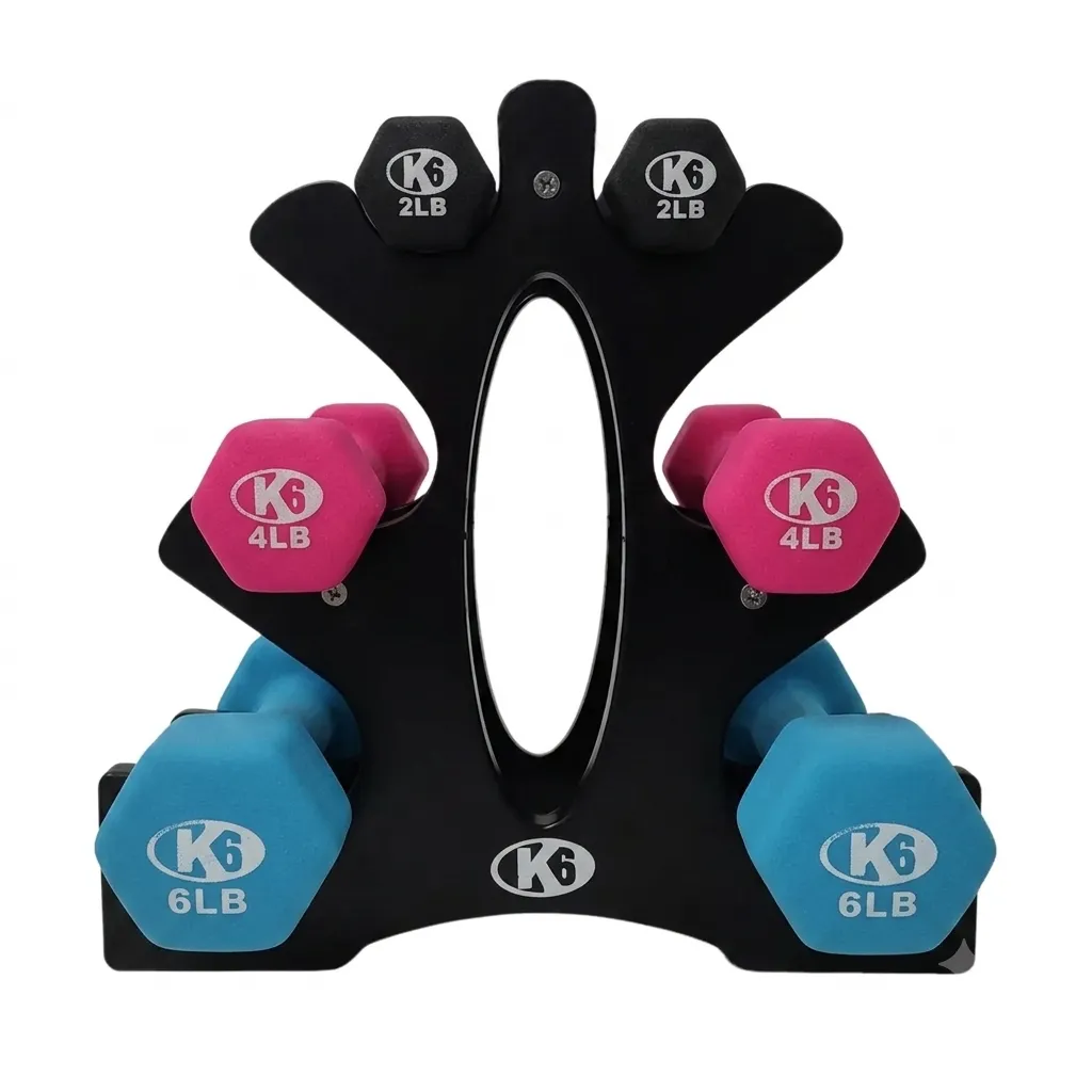 Kit de Mancuernas de Neopreno K6 (2x2lb, 2x4lbs, 2x6lbs) más Base / soporte