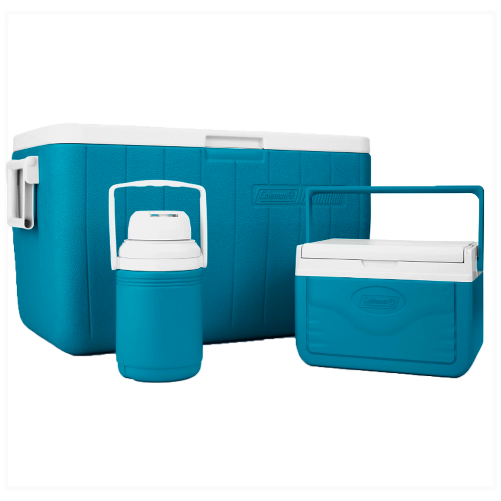 Combo Cava Coleman Cava 50lt / 54Qt - Cava 4lt/ 5Qt - Termo 1/3 Gal Azul
